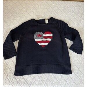 First Issue Liz Claiborne Heart American Flag Knitted Blue Sweater Size Youth M